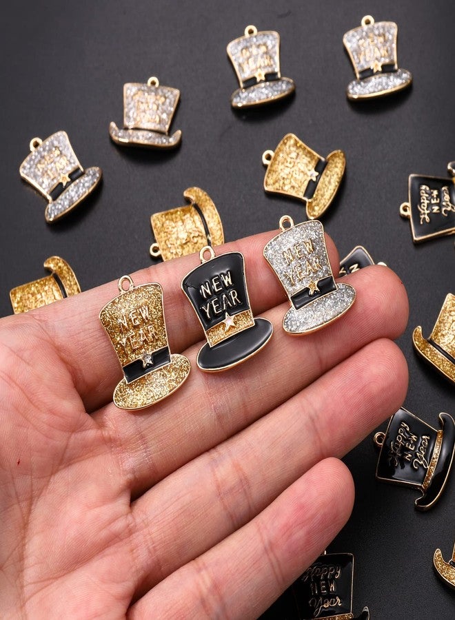 PHALIN 24PCS New Year Charms for Jewelry Making Enamel Glitter Star Charms Top Hat Pendants for Bracelet Necklace Earrings Making DIY Crafts New Years Eve Party Gifts (Hat) - Image 4