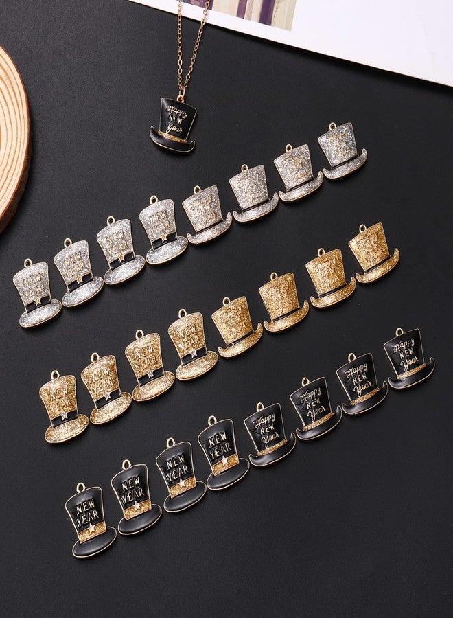 PHALIN 24PCS New Year Charms for Jewelry Making Enamel Glitter Star Charms Top Hat Pendants for Bracelet Necklace Earrings Making DIY Crafts New Years Eve Party Gifts (Hat) - Image 3