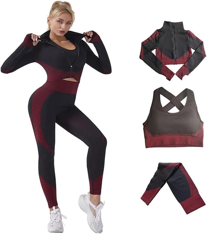 Veriliss 3pcs Seamless Outfit Workout Sets Gym for Women, Fitness Sports School Running Clothes Yoga Sportswear - Image 1