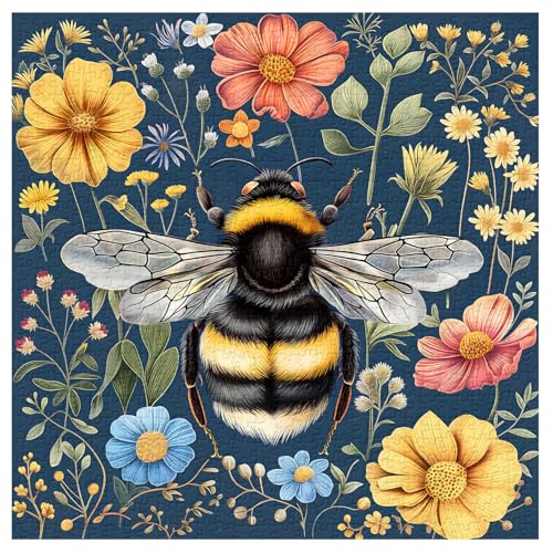 PPuzzling Vintage Bee Puzzles for Adults 1000 Pieces Retro Flower Garden Jigsaw Puzzles Nature Wildflower Animal Puzzle as Home Decor - Image 5