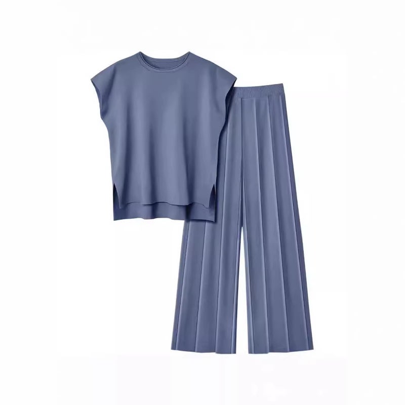 Women's Knit Loungewear Set 2-Piece Sleeveless Vest and Wide Leg Pants - Image 2
