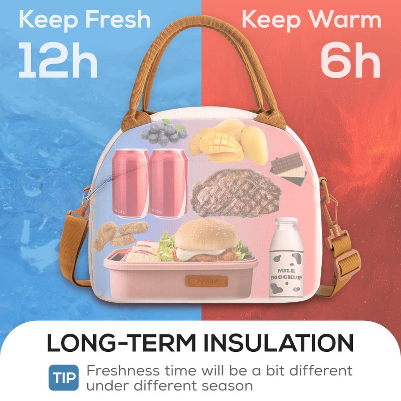 TOURIT Womens Insulated Lunch Bag Thermal Reusable Tote for Work Picnic, Beige - Image 3