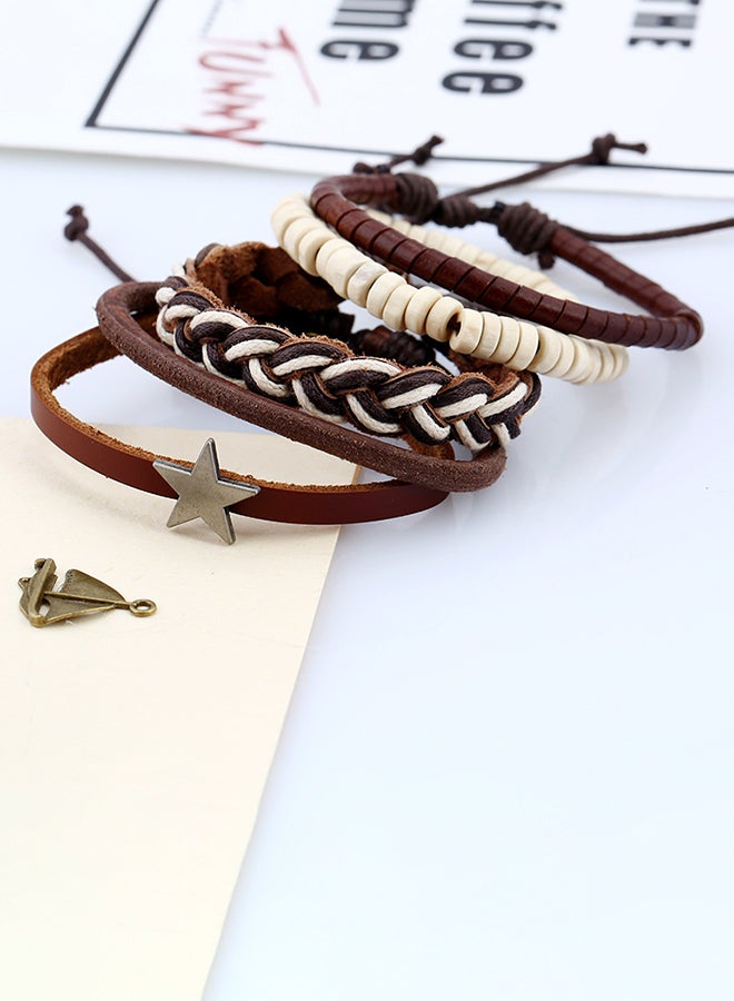 اليشمك طقم أساور مجدولة من الجلد مزينة بالخرز مكوّن من 5 قطع - Image 3