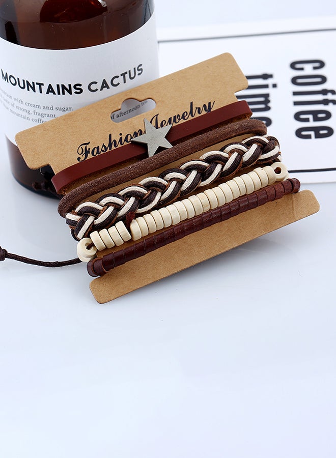 اليشمك طقم أساور مجدولة من الجلد مزينة بالخرز مكوّن من 5 قطع - Image 5