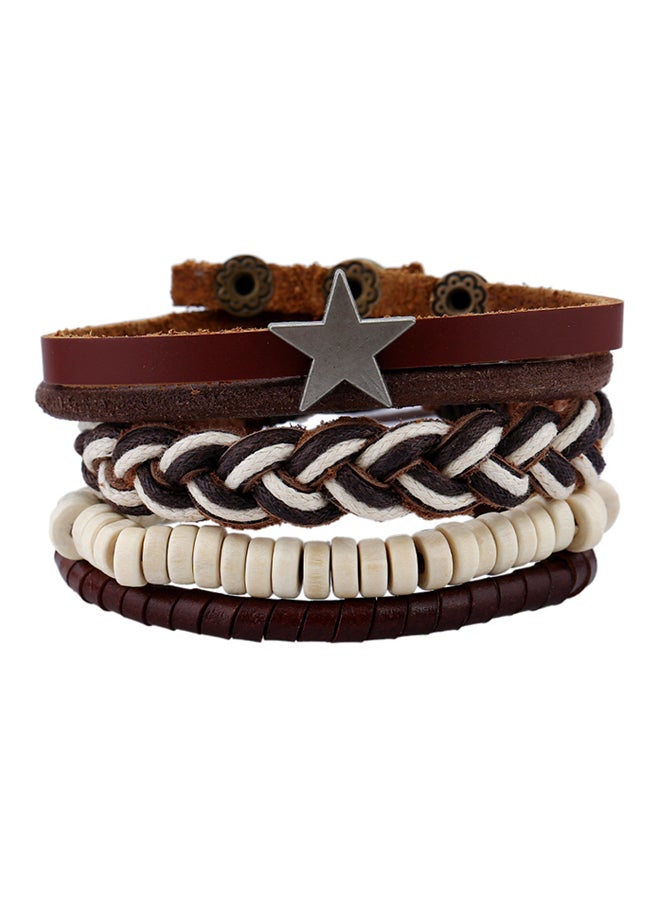 اليشمك طقم أساور مجدولة من الجلد مزينة بالخرز مكوّن من 5 قطع - Image 1