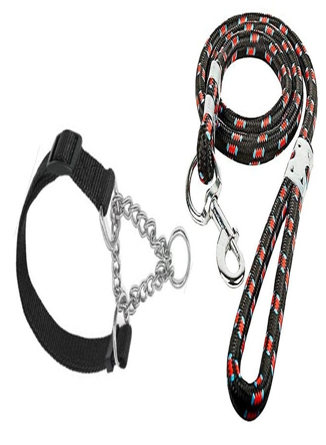 D&C PAWS Combo of Half Dog Collar Chain 1inch and Dog Rope Training Leash Cord with Comfortable Handle for Large Dogs of All Breeds with Strong and Durable Cast Hook (18mm) - Image 1