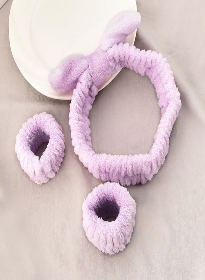 Sisadodo Skincare Headband and Wristband Set for Women and Girls - Purple Spa Face Washing Accessories - Image 5