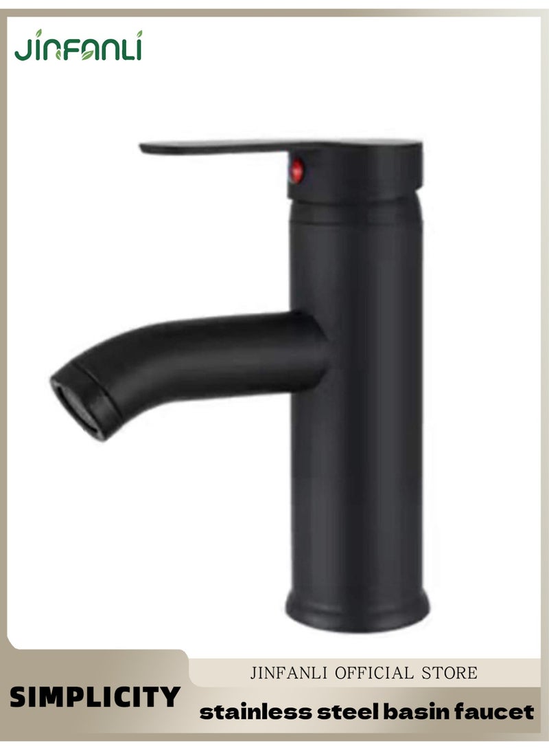 JINFANLI Matte Black Single-Hole Bathroom Faucet：Hot & Cold Water，Fit for Sink, Washbasin & Countertop Basin - Image 1