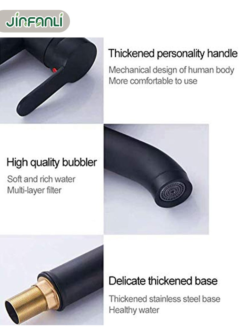 JINFANLI Matte Black Single-Hole Bathroom Faucet：Hot & Cold Water，Fit for Sink, Washbasin & Countertop Basin - Image 3