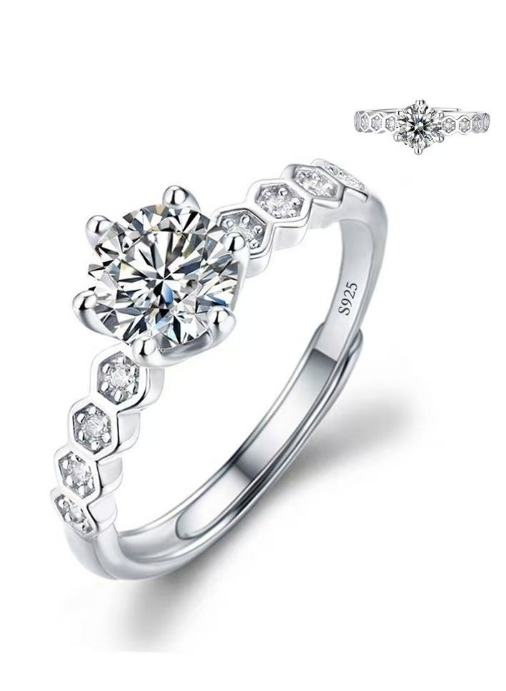 ممتاز خاتم خطوبة نسائي بحجر مويزانيت عيار 1 قيراط من فضة استرلينية S925 مطلي بالبلاتين – خاتم وعد فاخر مع علبة هدية، مثالي للمناسبات الخاصة - Image 1