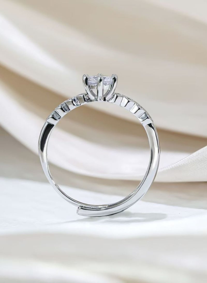 ممتاز خاتم خطوبة نسائي بحجر مويزانيت عيار 1 قيراط من فضة استرلينية S925 مطلي بالبلاتين – خاتم وعد فاخر مع علبة هدية، مثالي للمناسبات الخاصة - Image 3