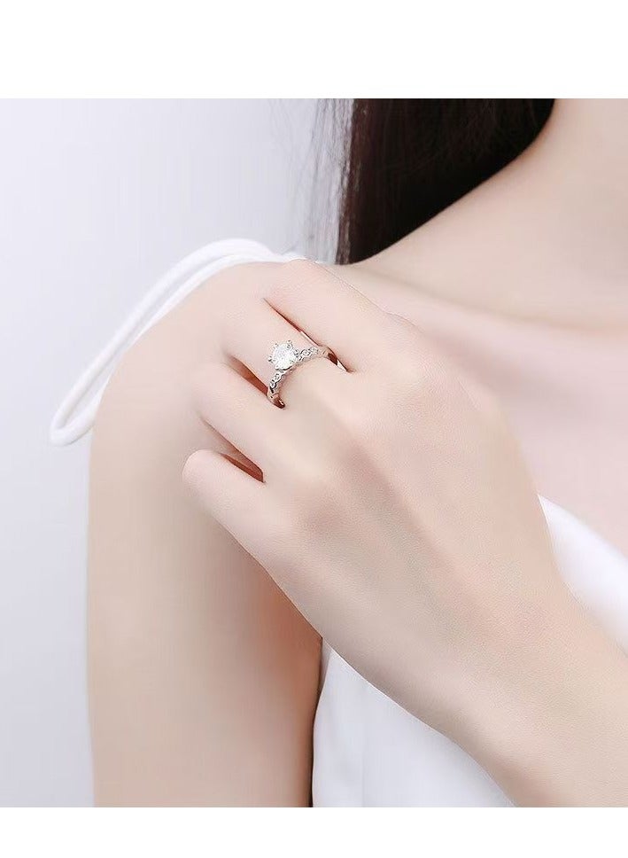 ممتاز خاتم خطوبة نسائي بحجر مويزانيت عيار 1 قيراط من فضة استرلينية S925 مطلي بالبلاتين – خاتم وعد فاخر مع علبة هدية، مثالي للمناسبات الخاصة - Image 4