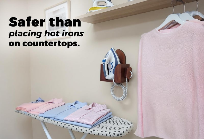 GONATURS Wooden Iron Press Holder — Multi-Purpose Wall-Mount & Tabletop Iron Rest | Heat-Resistant Iron Box Holder, Shock-Free Safety, Cord Organizer & Heavy-Duty Storage Caddy for Laundry & Home - Image 5