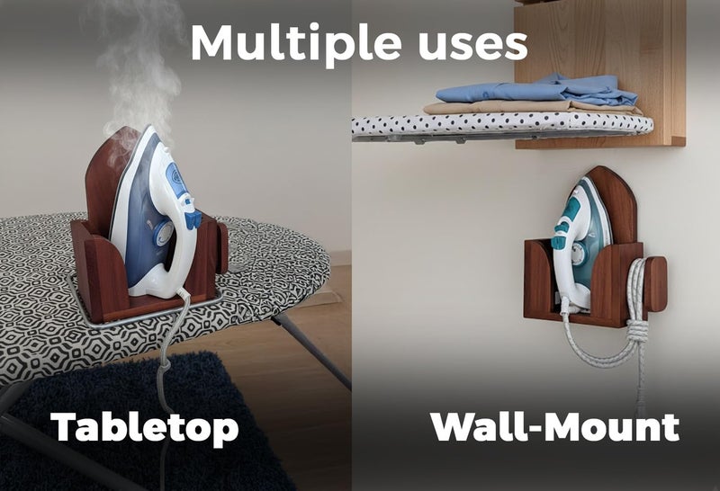 GONATURS Wooden Iron Press Holder — Multi-Purpose Wall-Mount & Tabletop Iron Rest | Heat-Resistant Iron Box Holder, Shock-Free Safety, Cord Organizer & Heavy-Duty Storage Caddy for Laundry & Home - Image 3