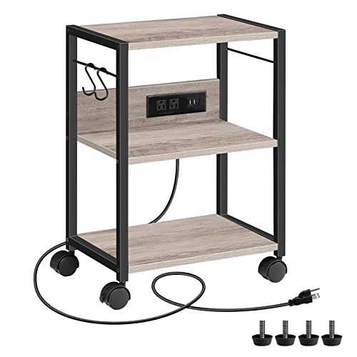 MAHANCRIS Industrial Printer Cart, 3-Tier Mobile Printer Stand, Rolling Cart with Power Outlets and USB Ports, Home Printer Stand with 2 Hooks, for Office, Living Room, Greige PTHG40E01 - Image 1