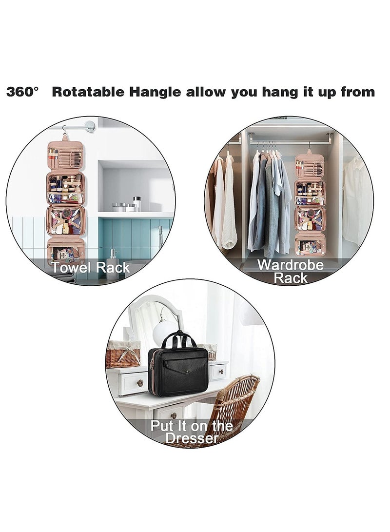 SOLARAE Toiletry Bag for Women Hanging Travel Makeup Bag, Large Waterproof Cosmetic Toiletries Bags Travel Organizer Full Sized Container with Elastic Band Holders for Cosmetics Brushes Bathroom Shower Black - Image 3