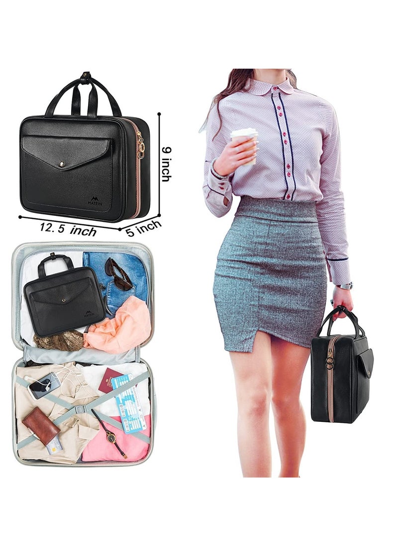 SOLARAE Toiletry Bag for Women Hanging Travel Makeup Bag, Large Waterproof Cosmetic Toiletries Bags Travel Organizer Full Sized Container with Elastic Band Holders for Cosmetics Brushes Bathroom Shower Black - Image 2