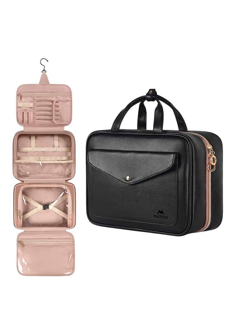 SOLARAE Toiletry Bag for Women Hanging Travel Makeup Bag, Large Waterproof Cosmetic Toiletries Bags Travel Organizer Full Sized Container with Elastic Band Holders for Cosmetics Brushes Bathroom Shower Black - Image 1