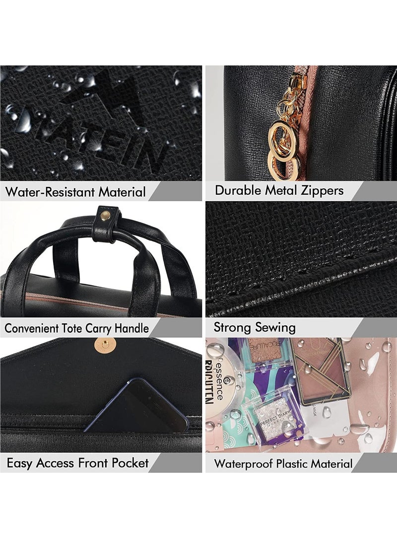 SOLARAE Toiletry Bag for Women Hanging Travel Makeup Bag, Large Waterproof Cosmetic Toiletries Bags Travel Organizer Full Sized Container with Elastic Band Holders for Cosmetics Brushes Bathroom Shower Black - Image 5