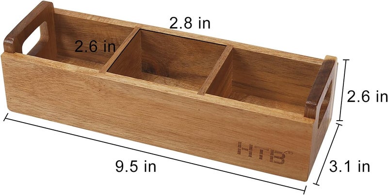 HTB Acacia Wood Tea Bag Box  Bamboo Divided Salt and Pepper Bowls by HTB - Image 5