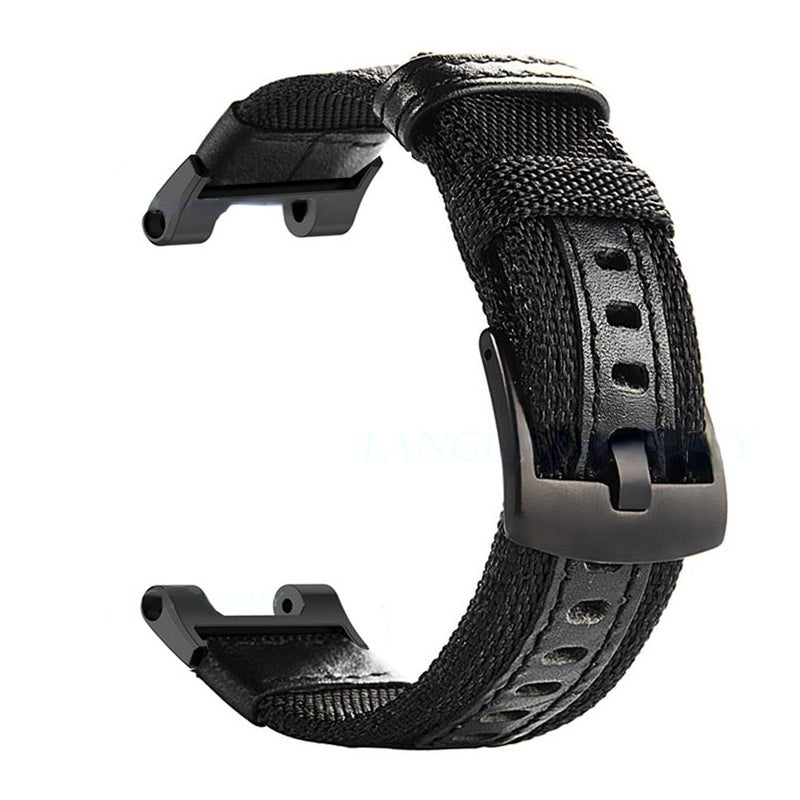 erorex For Amazfit T-Rex / T-Rex Pro / Ares Leather Nylon Watch Band(Black) - Image 1