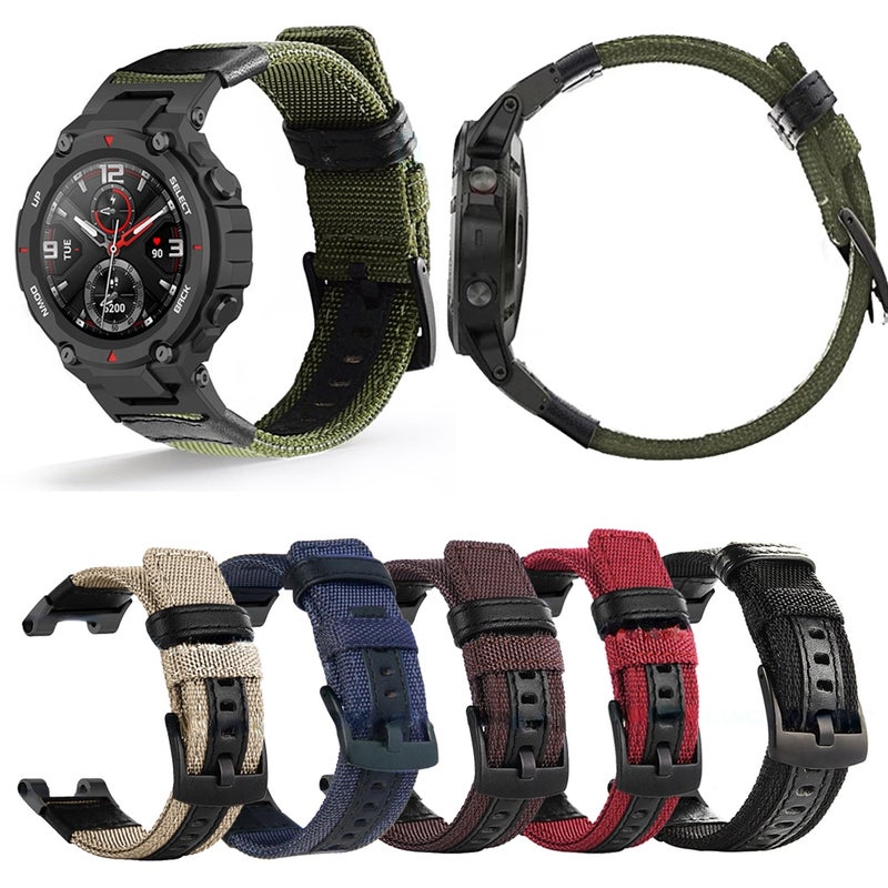 erorex For Amazfit T-Rex / T-Rex Pro / Ares Leather Nylon Watch Band(Black) - Image 2