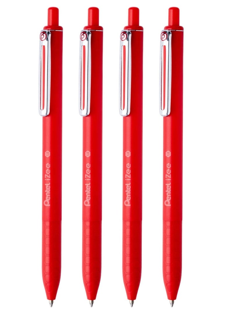 Pentel 4-Piece Izee Retractable Ballpoint Pen 1.0mm Tip Red Ink - Image 1