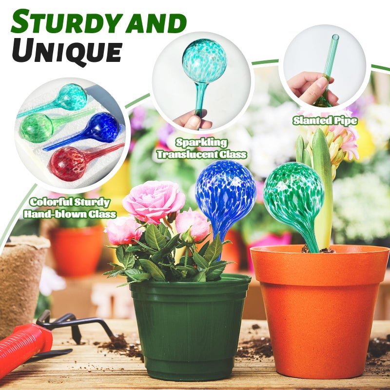 Bvrbaory Plant Watering Globes,Colorful Hand-Blown Glass Watering Bulbs,Small Self Watering Globes Inserts for Indoor & Outdoor Plants,Support Plant Health,Plant Watering Devices(4 Pcs) - Image 3