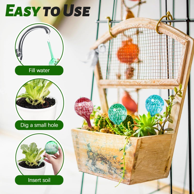 Bvrbaory Plant Watering Globes,Colorful Hand-Blown Glass Watering Bulbs,Small Self Watering Globes Inserts for Indoor & Outdoor Plants,Support Plant Health,Plant Watering Devices(4 Pcs) - Image 4