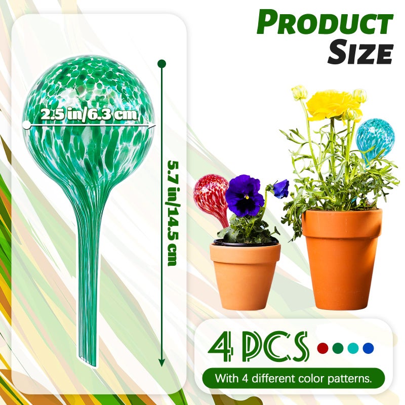 Bvrbaory Plant Watering Globes,Colorful Hand-Blown Glass Watering Bulbs,Small Self Watering Globes Inserts for Indoor & Outdoor Plants,Support Plant Health,Plant Watering Devices(4 Pcs) - Image 2