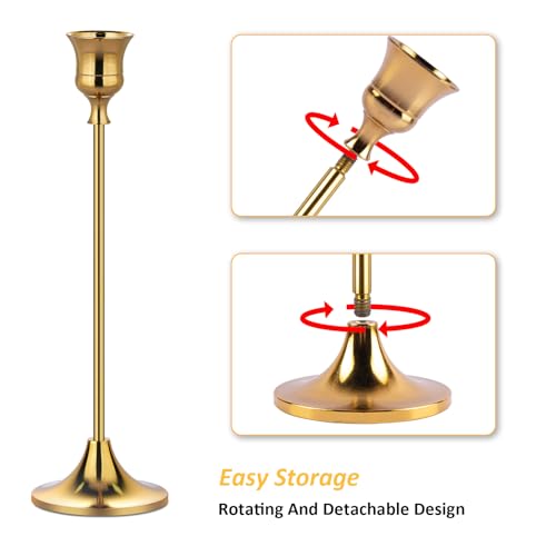 Pusenlan Metal Candle Holders for Candlesticks Taper Candlestick Holders Set Vintage Decorative Centerpiece Candelabra Tall Candle Stands for Halloween Thanksgiving Christmas (Gold, 2 Sets (6 pcs)) - Image 3