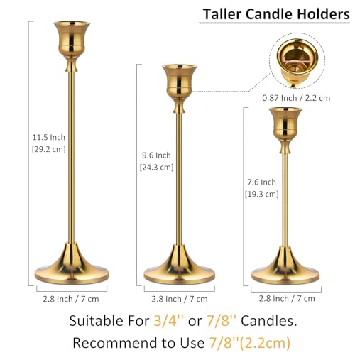 Pusenlan Metal Candle Holders for Candlesticks Taper Candlestick Holders Set Vintage Decorative Centerpiece Candelabra Tall Candle Stands for Halloween Thanksgiving Christmas (Gold, 2 Sets (6 pcs)) - Image 2