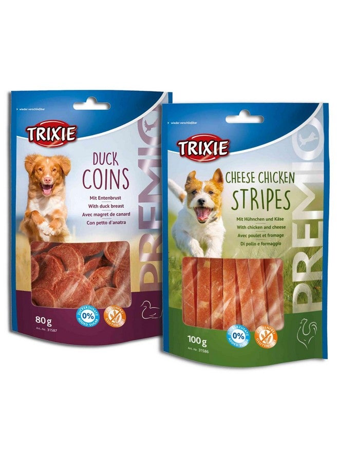 تريكسي مجموعة مكافآت الكلاب الفاخرة: قطع من بطة، 80 جرامًا وشرائح دجاج بالجبن، 100 جرام - وجبات خفيفة غنية بالبروتين وصحية وتدريبية لجميع سلالات الكلاب - Image 1