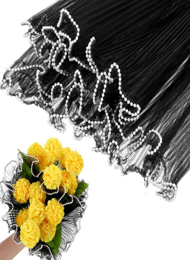 TARINI Flower Wrapping Paper, Black Wrapping Paper, Flower Wrap, Valentine's Day Black Pearl Edge Flower Wrapping Paper, 1 Piece 28×365cm, Floral Bouquet Gift Wrap - Image 1