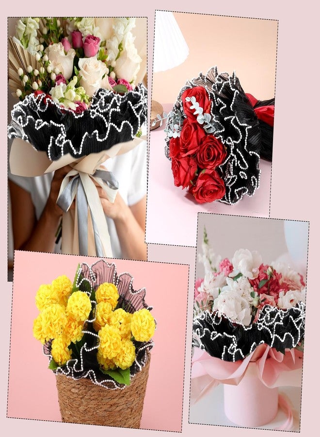 TARINI Flower Wrapping Paper, Black Wrapping Paper, Flower Wrap, Valentine's Day Black Pearl Edge Flower Wrapping Paper, 1 Piece 28×365cm, Floral Bouquet Gift Wrap - Image 5