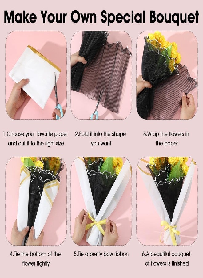 TARINI Flower Wrapping Paper, Black Wrapping Paper, Flower Wrap, Valentine's Day Black Pearl Edge Flower Wrapping Paper, 1 Piece 28×365cm, Floral Bouquet Gift Wrap - Image 3