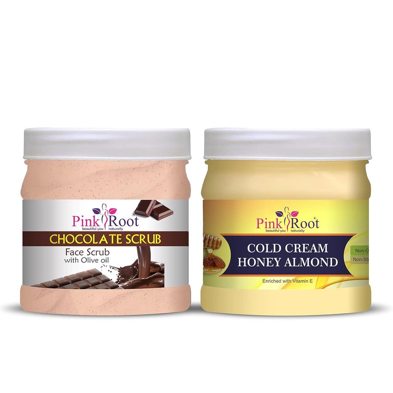 Pink Root Chocolate Scrub 500gm with Honey Almond Cold Cream 500gm - Image 1