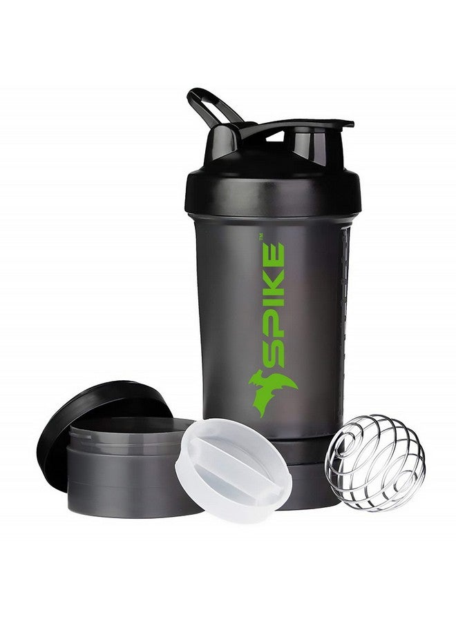 SPIKE Pro Protein Shaker Bottle with Protein Holder Cup for Protein Mix, Cycling, Gym Water Bottle with Stainless Steel Ball 500 ml (Pro Black) - Image 1