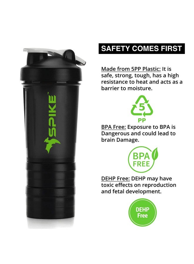 SPIKE Pro Protein Shaker Bottle with Protein Holder Cup for Protein Mix, Cycling, Gym Water Bottle with Stainless Steel Ball 500 ml (Pro Black) - Image 2