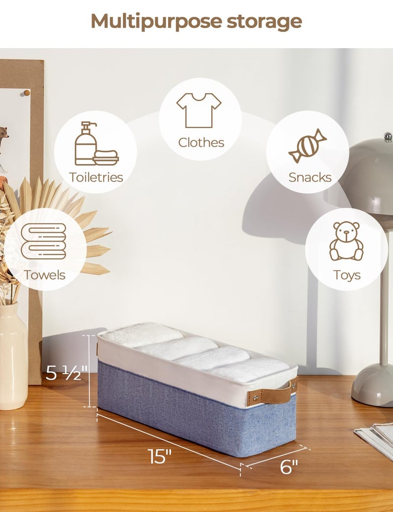 سورتيج وركس صناديق تخزين StorageWorks ضيقة سلة صغيرة لخزانة ورفوف منظم النسيج مع مقابض تخزين ورق التواليت الأزرق والأبيض 2 عبوة - Image 2