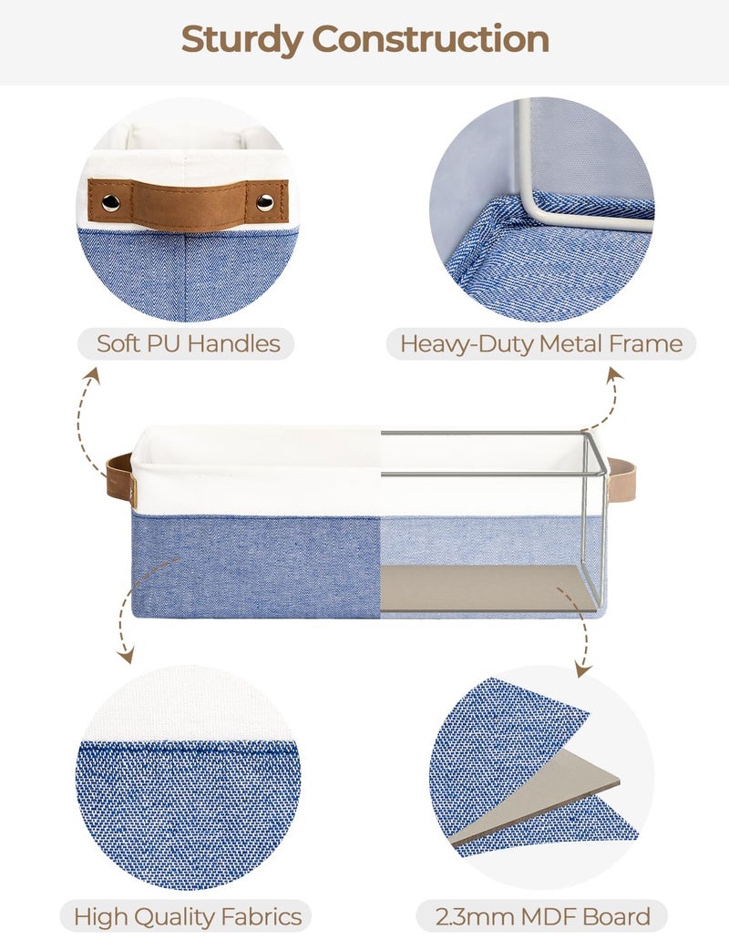 سورتيج وركس صناديق تخزين StorageWorks ضيقة سلة صغيرة لخزانة ورفوف منظم النسيج مع مقابض تخزين ورق التواليت الأزرق والأبيض 2 عبوة - Image 3