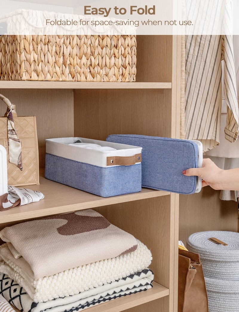 سورتيج وركس صناديق تخزين StorageWorks ضيقة سلة صغيرة لخزانة ورفوف منظم النسيج مع مقابض تخزين ورق التواليت الأزرق والأبيض 2 عبوة - Image 4