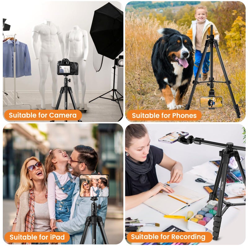 MACTREM حامل هاتف MACTREM مع عصا سيلفي، حامل ثلاثي القوائم أفقي بارتفاع 70" لجهاز iPhone و iPad، حامل كاميرا ثلاثي القوائم مع جهاز تحكم عن بعد لاسلكي لتسجيل الفيديو/سيلفي/بث مباشر/فلوغينغ - Image 5