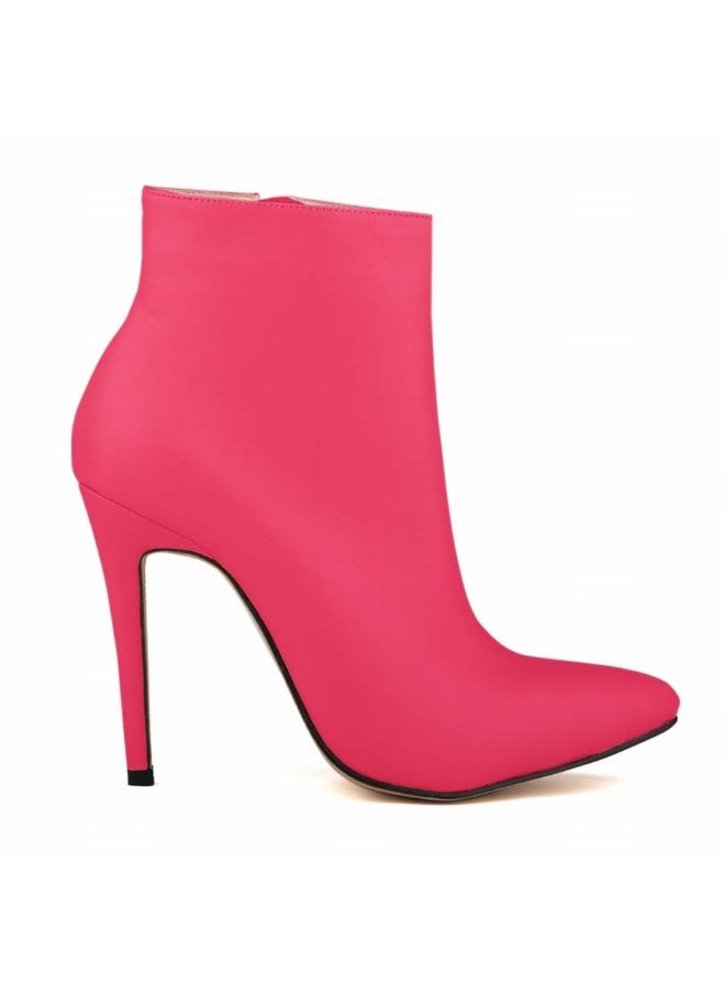 Loquat Autumn and winter short-cylinder Martin stiletto high-heeled boots 11cm Rose Red  - Image 2