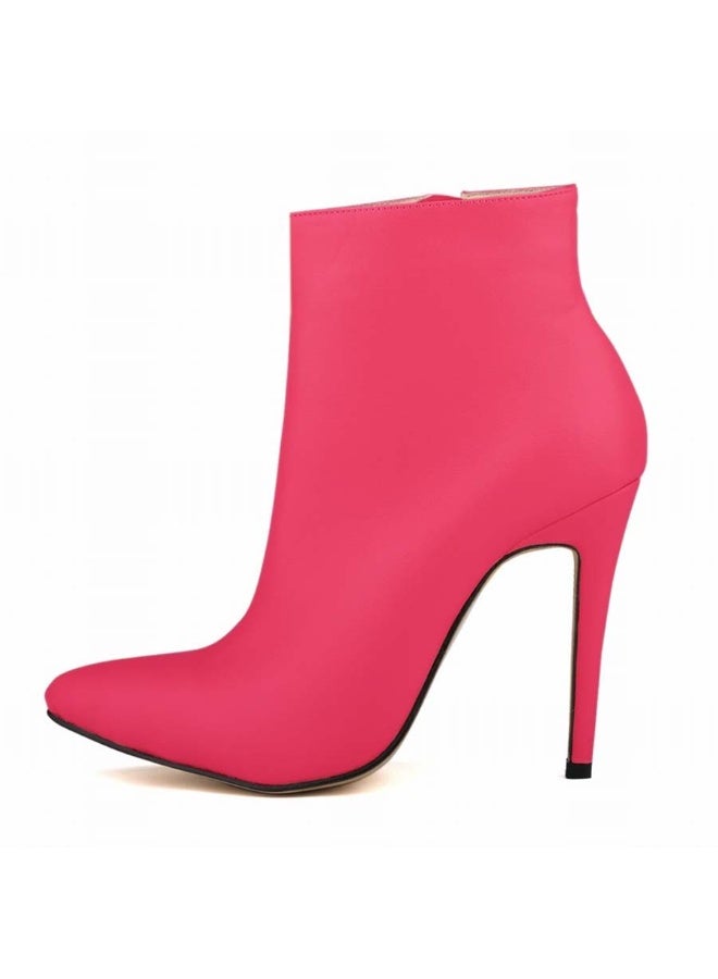 Loquat Autumn and winter short-cylinder Martin stiletto high-heeled boots 11cm Rose Red  - Image 1