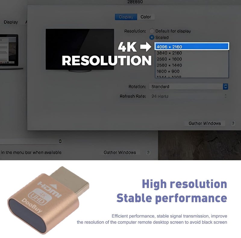 DooBuy 4K HDMI Dummy, HDMI Adapter Plug Virtual Monitor Display Emulator, Headless Display Adapter Supports up to 3840x2160@60Hz, 1080@120Hz DVI EDID Emulator. - Image 5