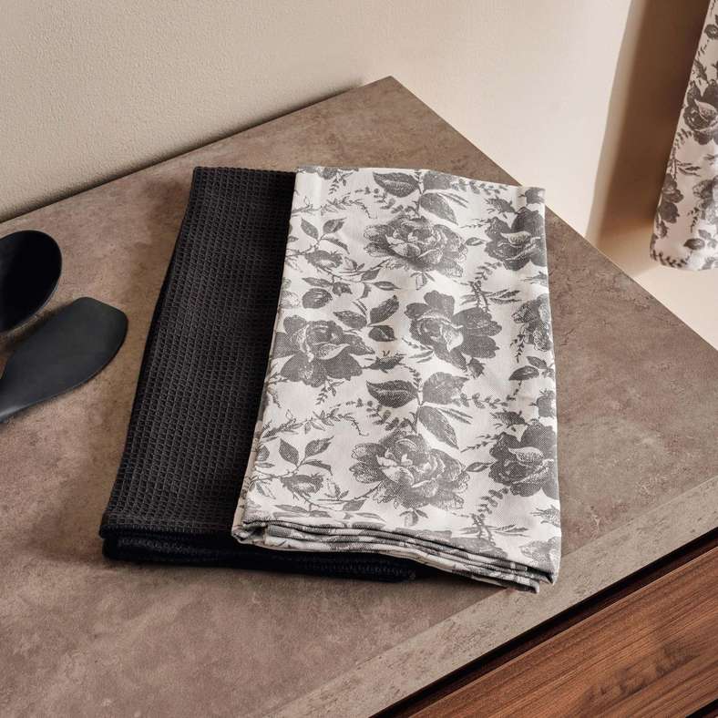 Pan Home طقم مناشف مطبخ قطنية مطبوعة - رمادي