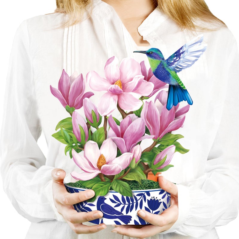 Airpark 3D Pop Up Flower Greeting Cards, Magnolia & Bird Forever Paper Flower Bouquet Pop Up Birthday Cards, Mother's Day, Easter, Thank You Cards for Women Mom Friends, Blank Notecard & Envelope - Image 1