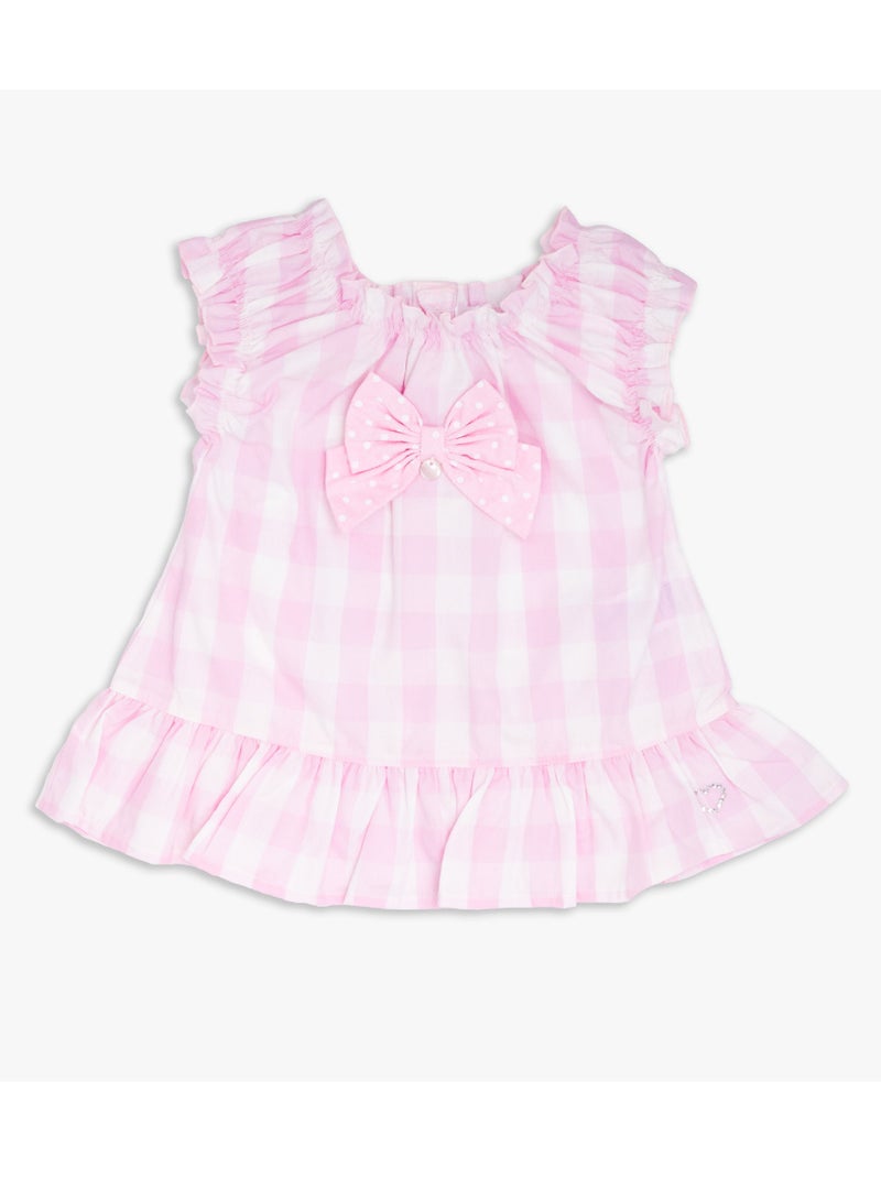 Moon بلوزة وبنطلون ضيق من MOON مصنوعان من القطن بنسبة 100%، مقاس 18-24 شهرًا، وردي - مربعات وردية - Image 2