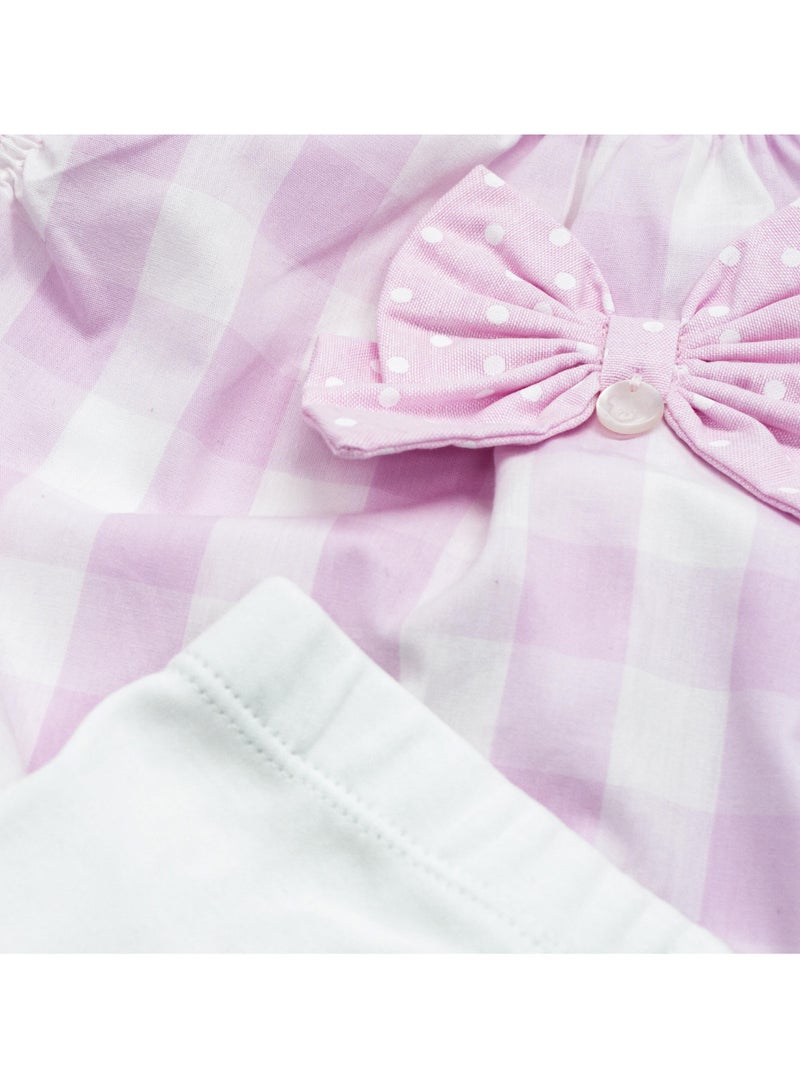 Moon بلوزة وبنطلون ضيق من MOON مصنوعان من القطن بنسبة 100%، مقاس 18-24 شهرًا، وردي - مربعات وردية - Image 3